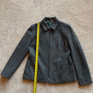 LAUREN RALPH LAUREN lambswool black & gray houndstooth zip blazer size 6 preppy